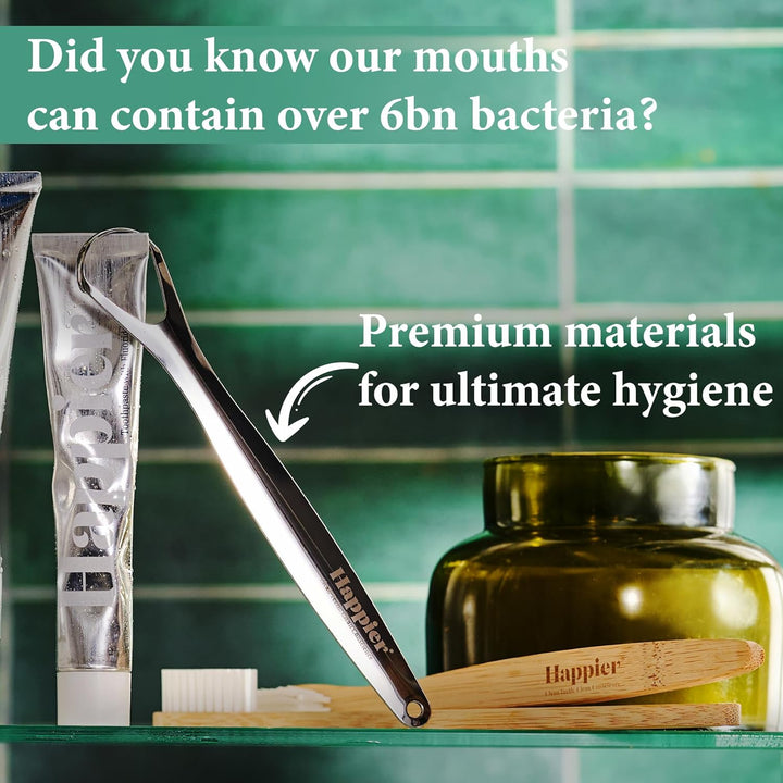 Tongue Scraper - Stainless Steel Tongue Scrapers for Adults - Plastic Free Tongue Cleaner with Ergonimic Handle Restore Fresh Breath for Men and Women