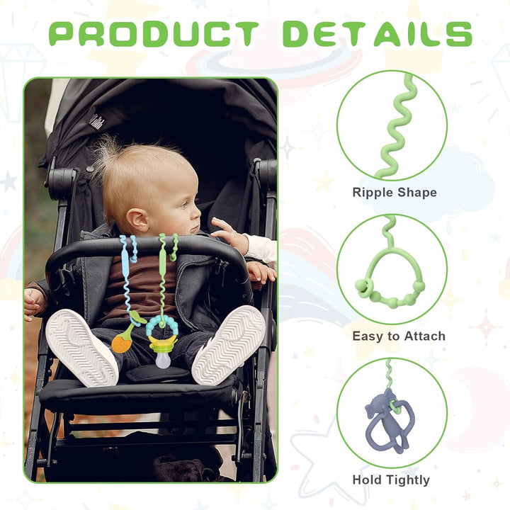 Silicone Toy Clip - 2Pcs Food-Grade Silicone Pacifier & Sippy Cup Strap, Adjustable Stroller Clip, Baby Anti-Drop Toy Chains (Blue/Green)