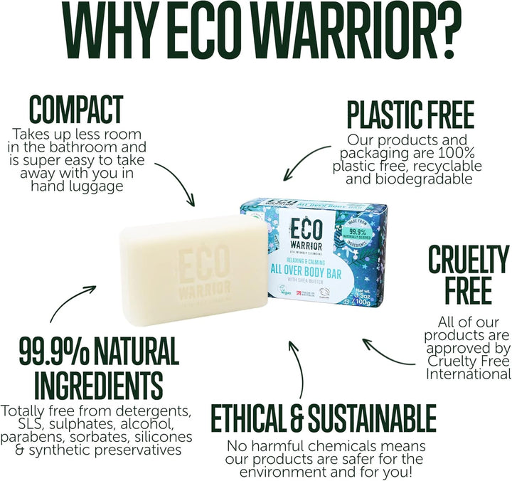 Eco Warrior All over Body Soap Bar - Vegan, Cruelty Free, No SLS or Parabens, Deeply Nourishing Shea Butter, Body and Hand Soap Bar, , 100 G