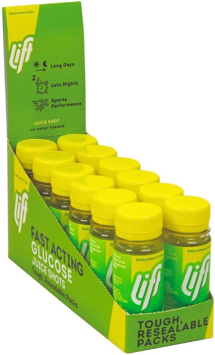 Fast-Acting Glucose Energy Juice Shots, Lemon & Lime, 12 Pack of 60 Ml Bottles
