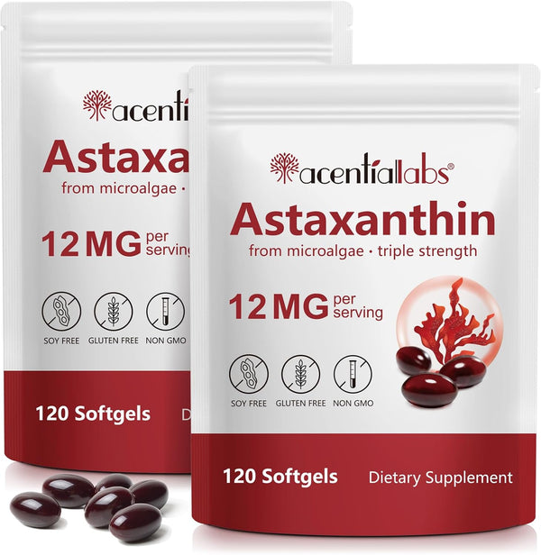 Astaxanthin 12Mg Premium Astaxanthin Antioxidant Supplements Triple Strength Skin Vitamins for Women with Antioxidant Activity Supports Eye, Joint, Skin Health No Gluten-240Pcs