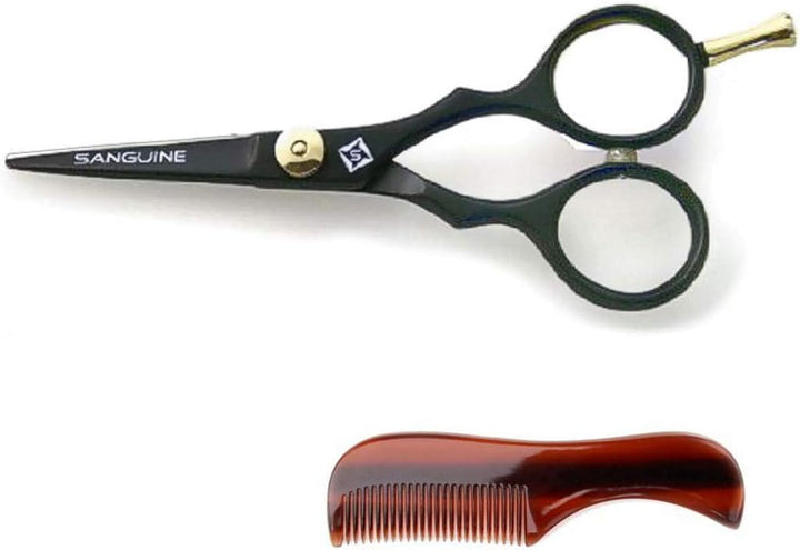 Professional Moustache Scissors, Beard Trimming Scissors, Japanese Convex Mustache Blades - 4.5 Inch - Case, Comb Included