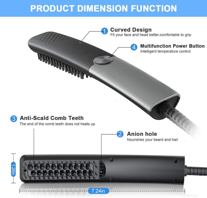 Beard Straightener Combs for Men, Multifunctional Ionic Hair Beard Straightener Brush Heated Beard Brush for Men Electric Hair Straightening Styler Tools for Home and Travel