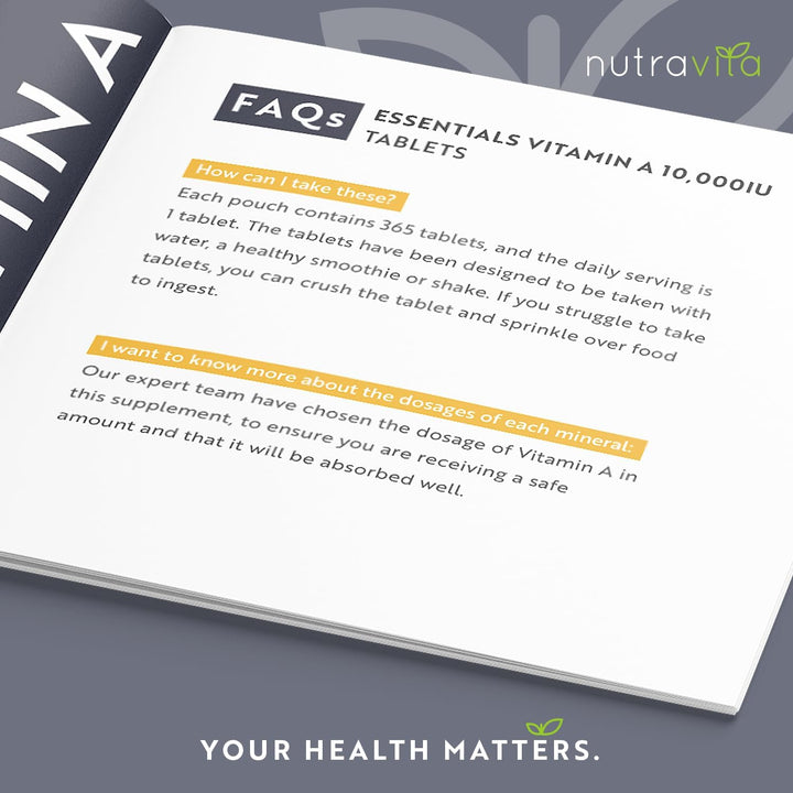 Vitamin a 10,000 IU – 365 Vitamin a Tablets (1 Year Supply) - High Strength Vitamin a Supplement for Normal Skin, Eyes & Immune System - Alternative to Vitamin a Capsules – Vegan Friendly -