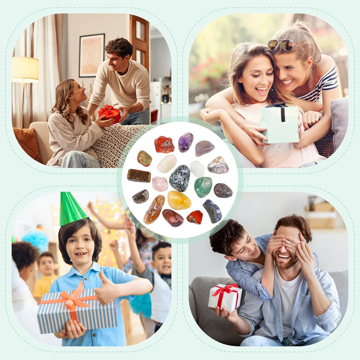 18Pcs Healing Crystals Gemstones Set, Natural Polished Gem Stones, Lucky Pocket Stone for Yoga Balancing, Meditation, Reiki, Anxiety Stress Relief (B-18)