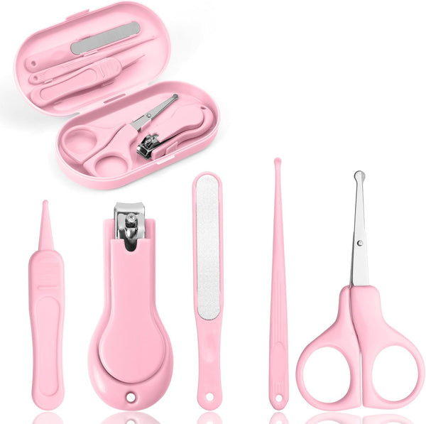 Baby Nail Kit, 5-In-1 Baby Nail Care Set, Baby Nail Care Tool, Baby Manicure Set Includes Nail Clippers, Scissor, Earpick, Nail File and Tweezer for Newborn Infant Toddler