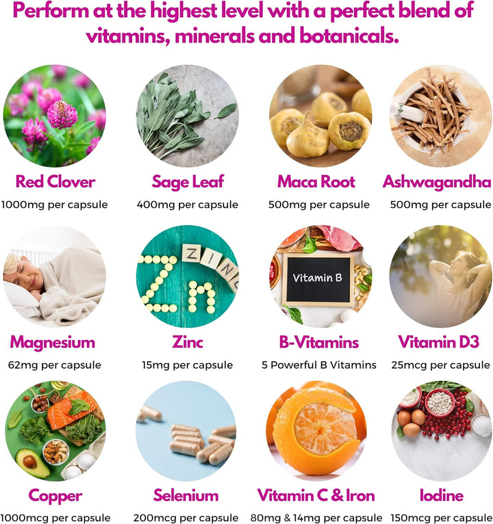 Perimenopause & Menopause Support Supplement – 17-In-1 Complex - Herbal Extracts, Vitamins & Minerals - Formulated by Women’S Health Experts - 60 Vegan Capsules – Meno Pact Complete - UK