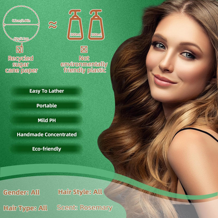 Shampoo Bar Conditioner for Hair Growth Cleanse Moisturize Nourish Strengthen Handcrafted Soap Safe Hair Care for Men & Women All Hair Types Plastic-Free 60G (Rosemary)