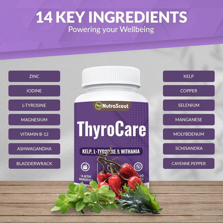 Thyrocare #1Thyro & Energy Support Supplement | Advanced Metabolism & Focus Formula with Kelp, Iodine, L-Tyrosine, Ashwaganda, B12, Selenium, Schisandra, Cayenne | 60 Capsules (Non-Gmo)