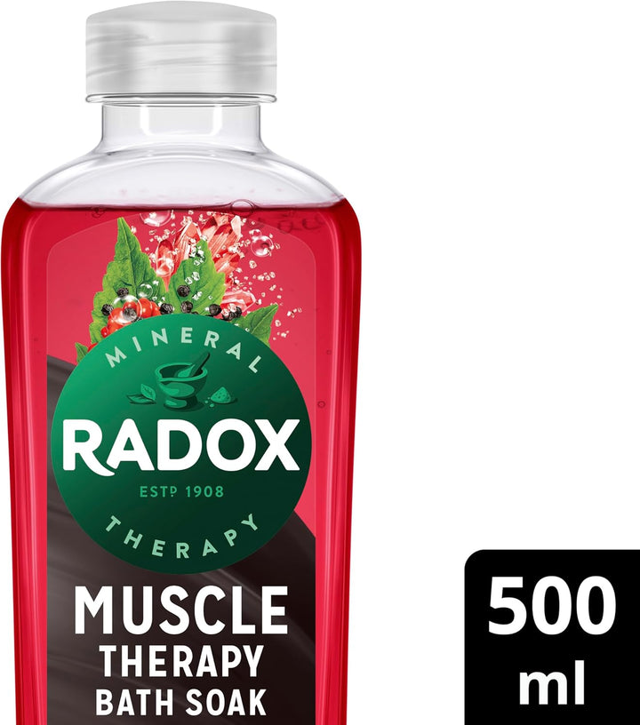 Radox Mineral Therapy Muscle Therapy Bath Soak Uniquely Blended with Minerals, Herbs, Black Pepper & Ginseng for a Rejuvenating Bubble Bath 500 Ml