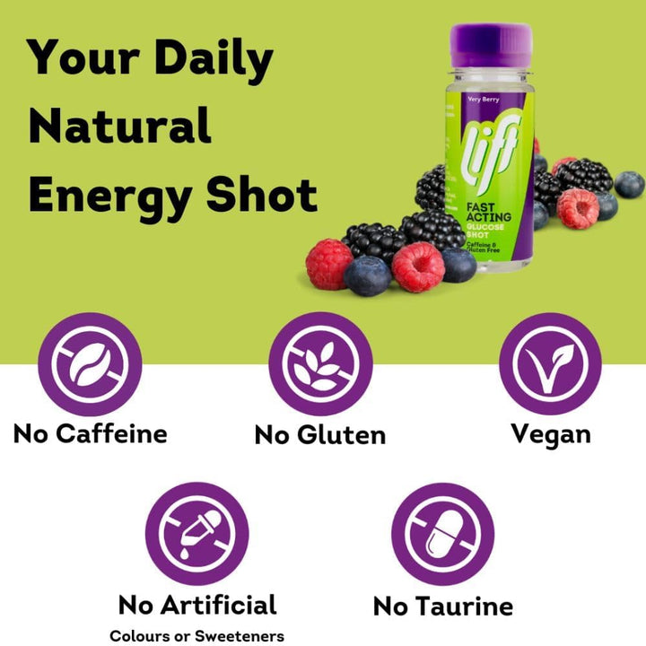 Fast-Acting Glucose Energy Juice Shots, Very Berry, 12 Pack of 60 Ml Bottles