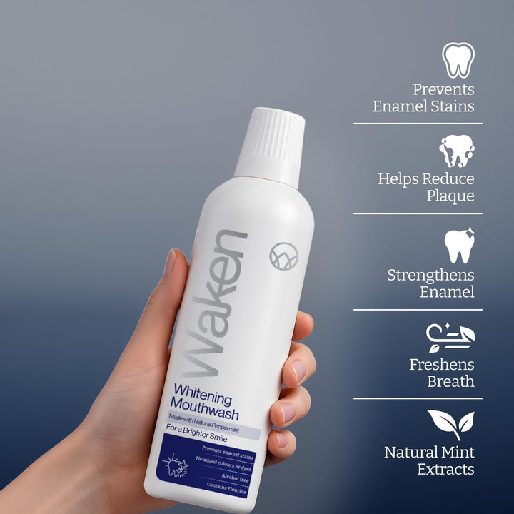 Whitening Mouthwash, Clinically Tested Whitening Formula for up to 5 Shades Whiter Teeth, Prevents Enamel Stains, Alcohol-Free, Vegan, Recycled Packaging, Natural Peppermint Flavour, 500Ml