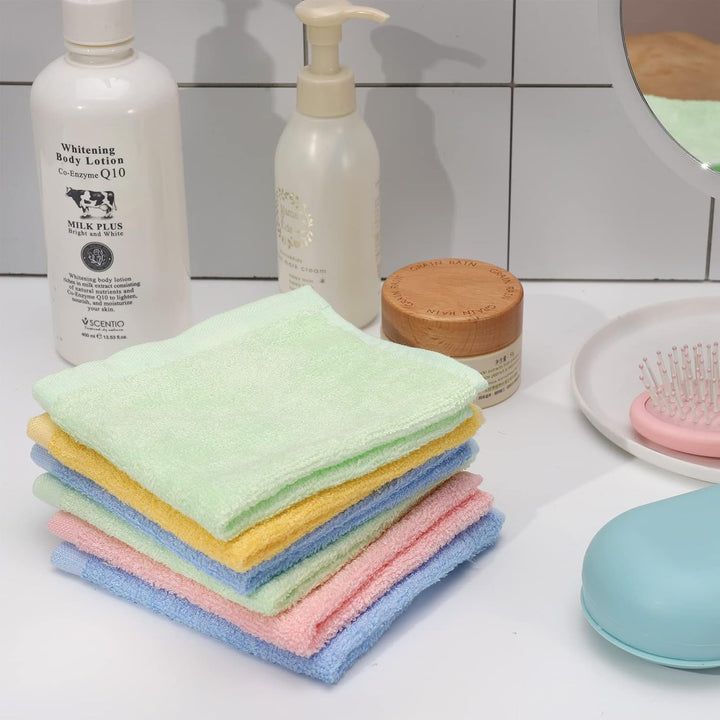 6 Pcs Flannels Face Cloths Baby Washcloths Quick Dry Reusable Face Body Cloths Squares Wash Flannels for Baby Kids Adults(25X25Cm)