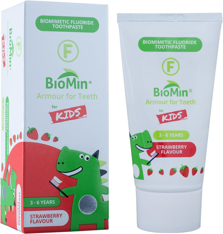 F for Kids Toothpaste - Strawberry Flavour for 3-6 Years of Age - Toddler Toothpaste for Stronger and Healthier Teeth - Vegan-Friendly