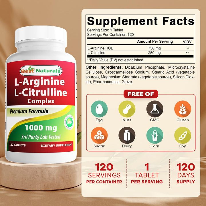L-Arginine L-Citrulline Complex 1000 Mg 120 Tablets