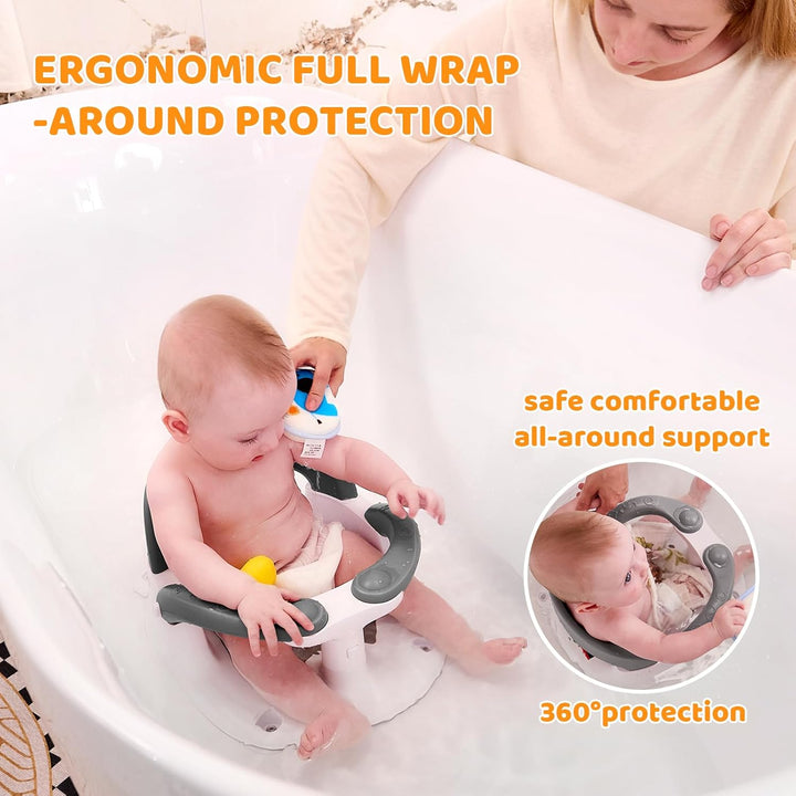 Baby Bath Seat 6 Months Plus,Sit up Bath Seat with Temperature Alert,Baby Bath Chair for Babies 6 Months+,Baby Bath Support Toddler Bath Tub Seat with Open Backrest+4 Suction Cup Grey
