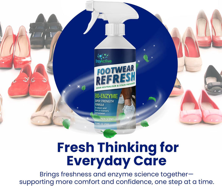 Shoe Refresh & Deodriser Spray Odour Neutraliser Linen Fresh Kick with Enzymes Sweat Eliminator for Trainers, Shoes, Sandals, Hiking Boots, Slippers for Bad Odours from Smelly Feet 500ML