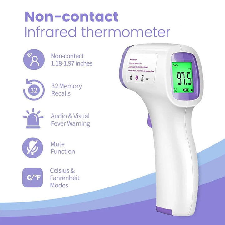 Forehead Thermometer for Adults Kids, Non-Contact Infrared Thermometer with Fever Alarm, Digital Thermometer with 32 Sets of Memory Data, Thermometer for Adults and Kids
