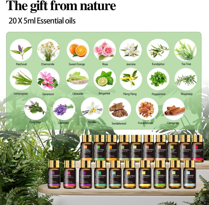 20 Pcs Pure Essential Oil Gift Set, Essential Oils for Diffusers for Home, Aromatherapy Oils for Diffuser, Humidifiers, Gift for Friend (5ML)