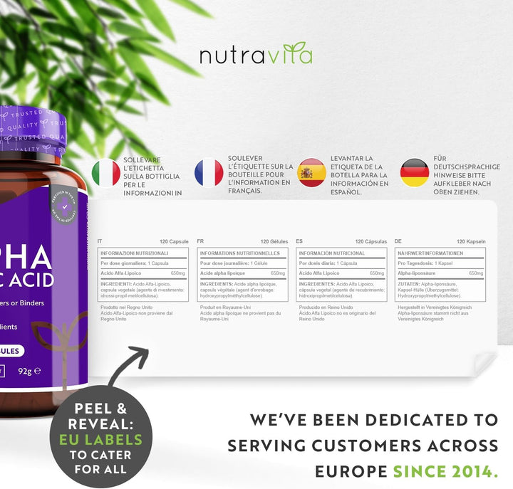 Alpha Lipoic Acid 650Mg – 120 High Strength ALA Vegan Friendly Capsules – 4 Month Supply – Alpha-Lipoic Acid – No Synthetic Binders or Fillers – Made in the UK by