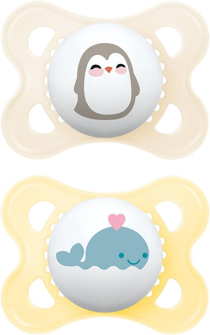 Original Soothers | 0-6 Months | 2 Pack | Comes in Dummy Steriliser Case | Sustainable Materials | Baby Accessories for Newborn | Cream/Green (Various Designs)