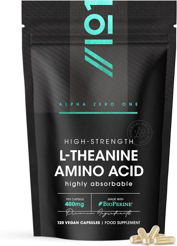 L-Theanine 400Mg with Bioperine - 120 Vegan Capsules - Highly Bioavailable - Resealable and Recyclable Pouch - 6 Months Supply by