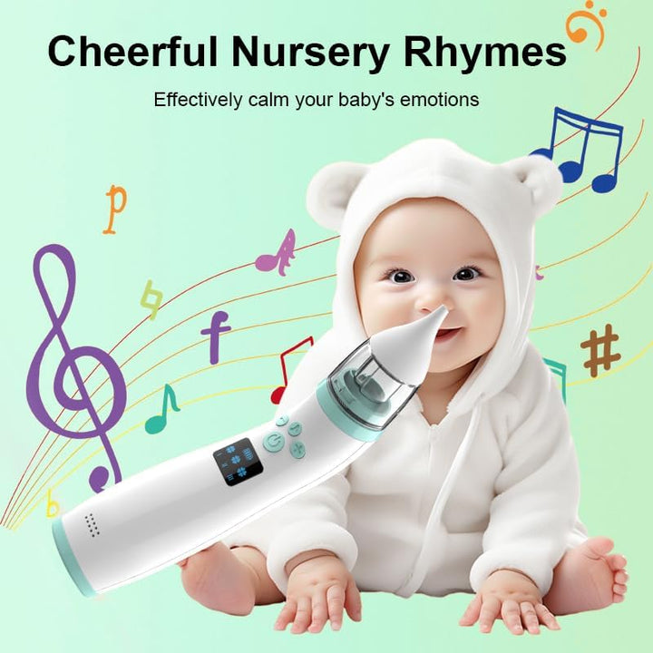 Electric Nasal Aspirator Baby,Portable Baby Nasal Aspirator,Baby Nose Suckers Automatic Nose Cleaner with 2 Silicone Tips, Adjustable Suction 3 Level, Music and Light Soothing Function, Anti-Backflow