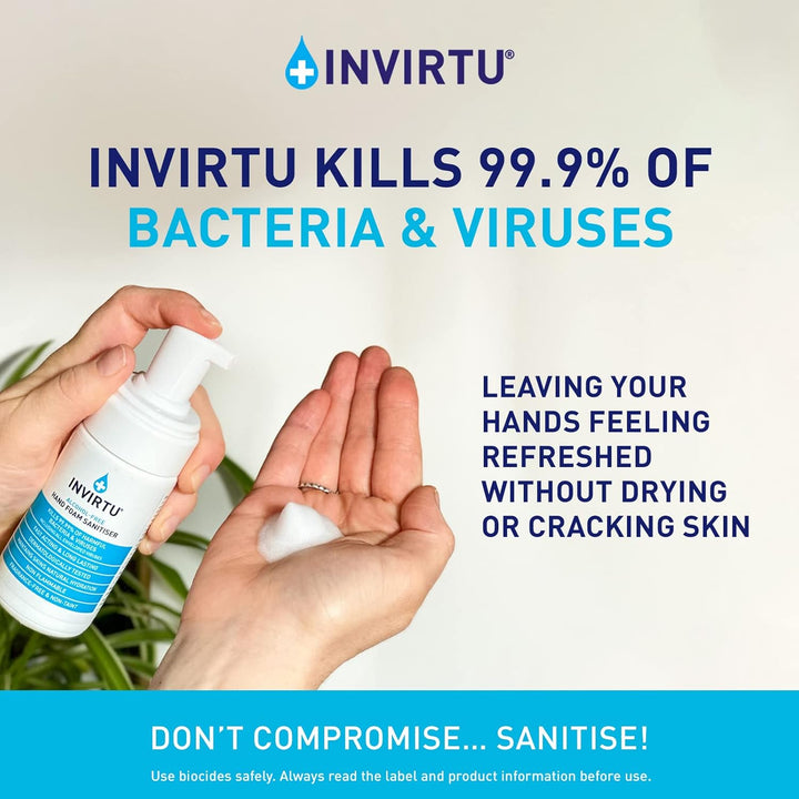 INVIRTU Alcohol Free Antibacterial Hand Sanitiser Foam (100Ml) - Kills 99.9% of Bacteria & Viruses - Great Hand Sanitiser for Travel & Festivals – Non-Scented Disinfectant - Kind to Skin