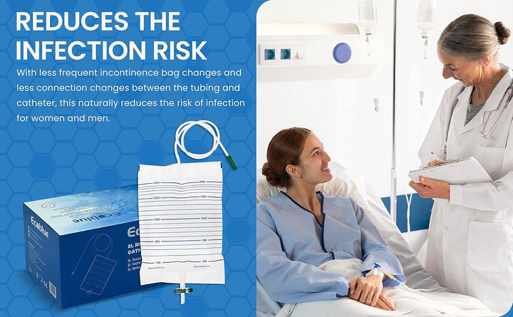 10 Pcs Pack - ECOBLUE Urine Drainage Bags 2000Ml Capacity – Non Sterile Night Bags with T-Tap Valve and 85Cm Tube - 10-Pack Drainable Urinary Bags - Non-Latex Catheter Night Bag