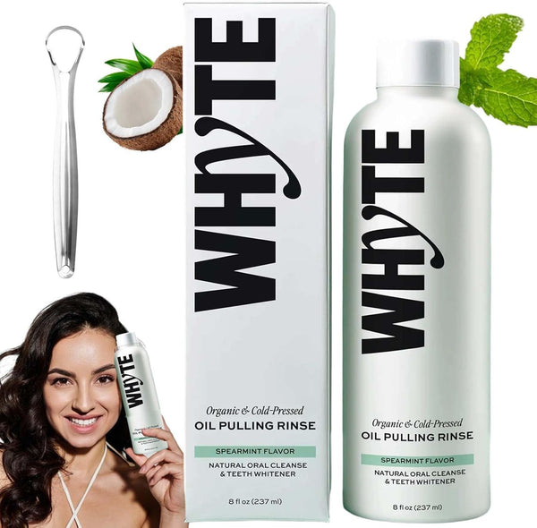 Whyte Oil Pulling Rinse, Spearmint Oils Pullings Rinse, Natural Oral Cleanse, Remove Yellow Stains and Brighten Teeth