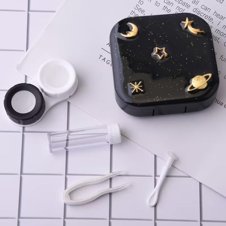 2 Pcs Contact Lens Cases, Contact Lens Holder with Mirror, Portable Eye Contacts Mini Case Container Set Portable Contact Lens Soaking Case with L and R Caps for Home Travel