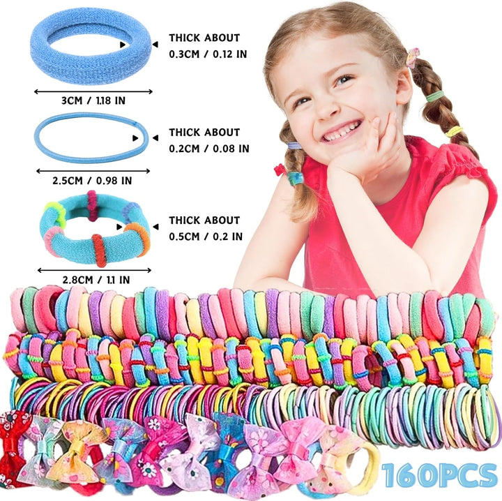 1189 Pcs Hair Bands and Bobbles Set - Colorful Elastic Ties, Cute Clips, No Damage Barrettes Accessories for Girls, Kids and Children with Fine Hair