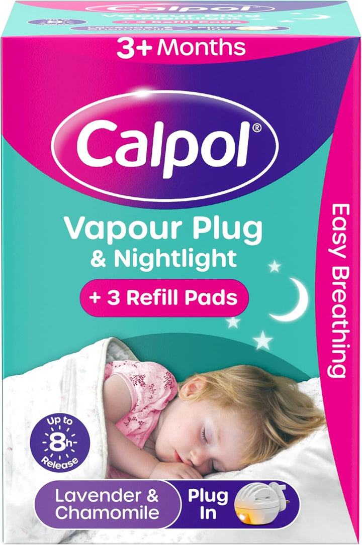Vapour Plug and Nightlight for 3+ Months Infants (1 Plug & 3 Refills), Soothing  Lavender & Chamomile Vapour with Soft Orange Nightlight for Easy Breathing for up to 8 Hours