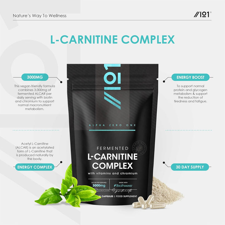 L-Carnitine 3000Mg with Bioperine - 120 Vegan Capsules - Energy & Metabolism Support - High Strength Acetyl L-Carnitine Complex (1 Month Supply) by