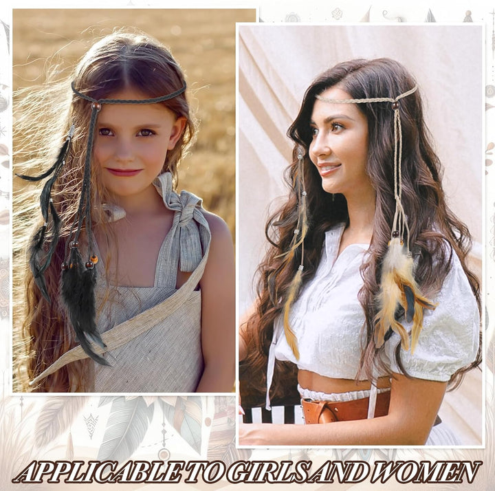 9Pcs Feather Headband with Clip - Boho Hippie Hair Extensions and Headpiece Set with Comb for Women