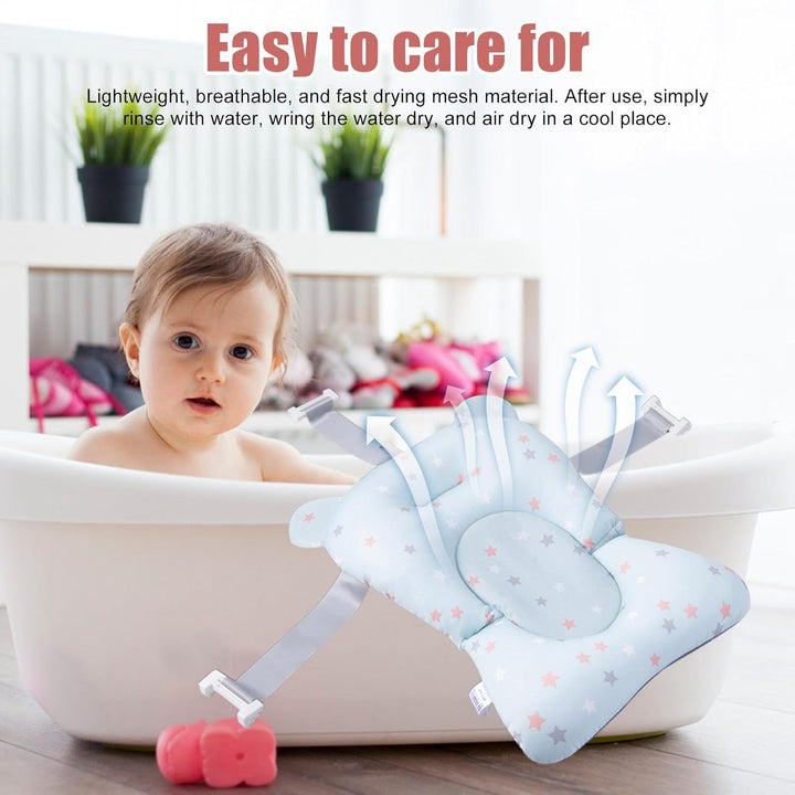 Baby Bath Cushion Bathtub Pad - Anti-Slip Babys Baths Cushions Mats, Soft and Comfortable Bathes Shower Accessories, Care Pads with Buckles and 3 Safety Belts for Home Traveling Use