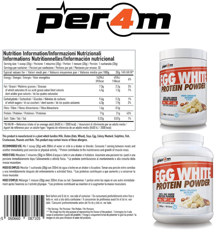 100% Pure Free Range Egg White Protein Powder | High Protein Shake with Added Mcts | Gut Friendly, Lactose-Free & Essential Amino Acids (900G, White Chocolate Hazelnut)