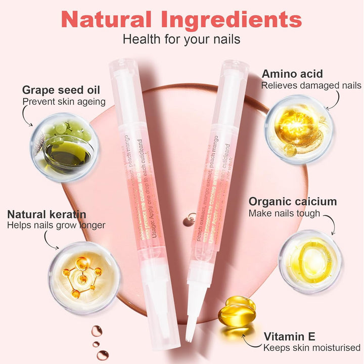 Cuticle Oil Pen,3Pcs Nutrition Oil Pen with Nail File,Cuticle Oil for Nails with Natural Ingredients,Nail Oil Cuticle for Repairing Cracked and Dry Nail(Pineapple & Peach & Jasmine Flavor)