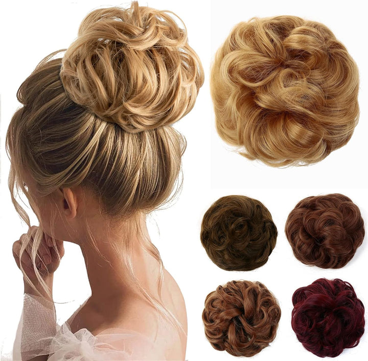 Messy Hair Bun Curly Wavy Hair Scrunchies Accessories Pieces for Women Girls Synthetic Chignons (Dark Brown)