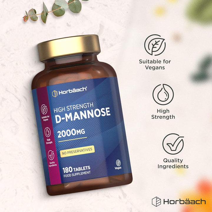 D-Mannose Tablets 2000Mg | 180 Vegan Tablets | High Strength D Mannose Powder Supplement for Men and Women | by