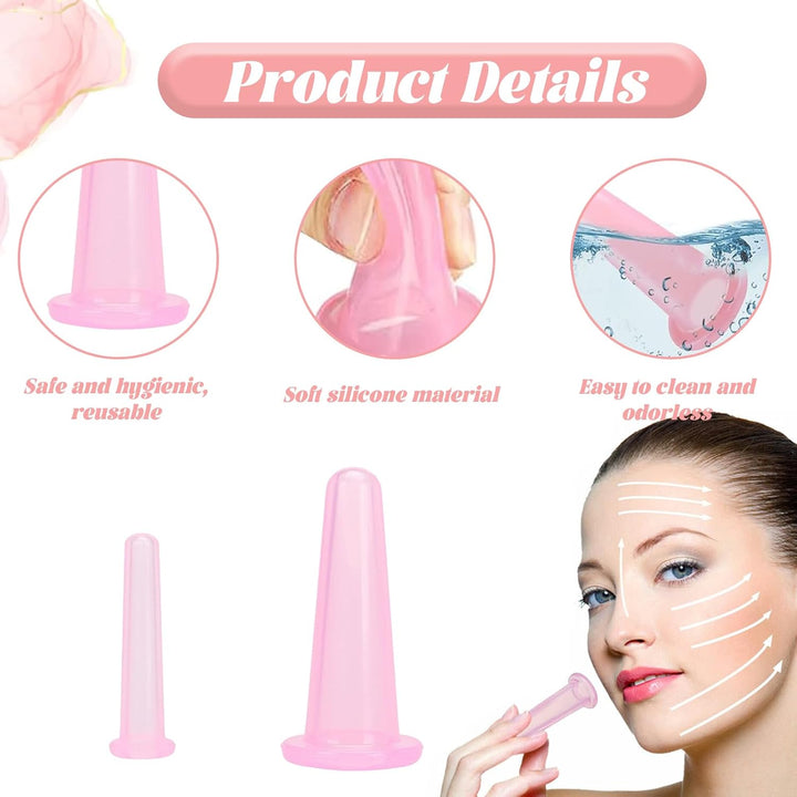 4PCS Facial Cupping Set,Silicone Cupping Therapy Set Vacuum Cup Kit,Facial Cupping Set for Face, Natural Facial Massage Cup for Face, Body, Neck, Back, Eye Massage, Facial Care, Anti-Aging Beauty Tool