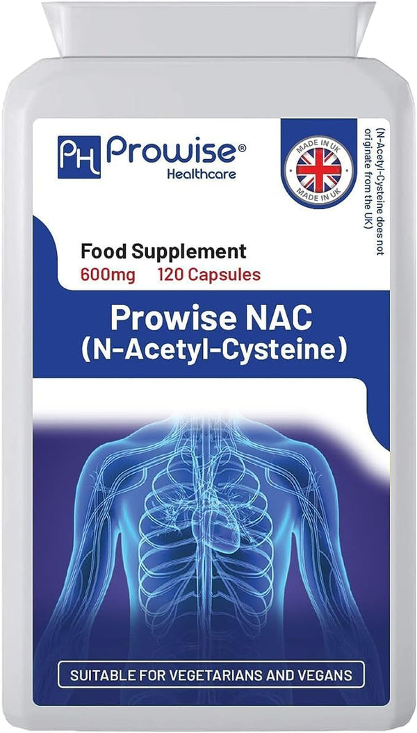 NAC N-Acetyl-Cysteine 600Mg | 120 Capsules of Nac N-Acetyl-Cysteine | Vegan N-Acetyl-Cysteine Nutritional Supplements | High Bioavailability & No Fillers | UK Manufactured by Prowise Healthcare