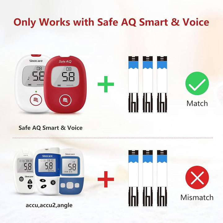 Blood Glucose Test Strips 50Pcs & Lancing Devices, Only for  Safe AQ Smart Glucometer or Safe AQ Voice Glucometer