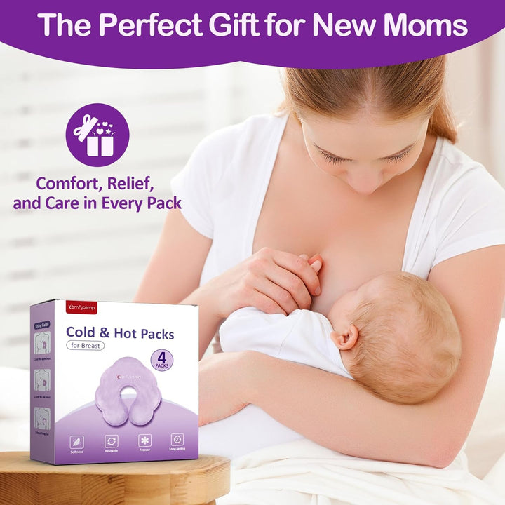 4 Packs Breastfeeding Therapy Pads, Breastfeeding Gel Ice Packs, Larger Dual-Sided Hot & Cold Pads for Nursing Mothers, Reusable Postpartum Essentials for Pain Relief, Mastitis, Engorgement