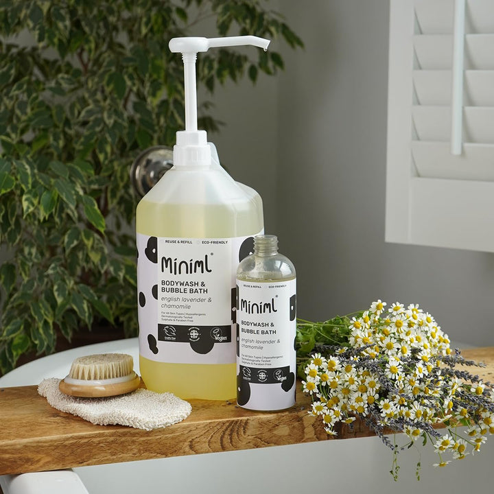 Natural English Lavender & Chamomile Body Wash & Bubble Bath - for All Skin Types - Hypoallergenic Dermatologically Tested - Sulphate & Paraben Free, Vegan & Cruelty Free - 500Ml Bottle