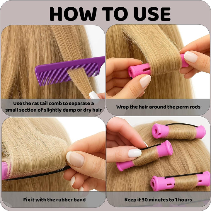 71 Pcs Perm Kit with 30 Pcs Perm Rods, 40 Pcs Papers and 1 Steel Rat Tail Comb for Short Hair for Home Hair Styling, DIY Perming Kit for Women
