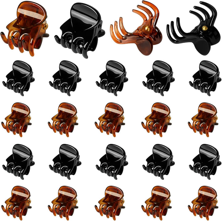 Small Hair Clips, Mini Claw Hair Clips for Women with Storage Case, Non-Slip Hair Accessories for Women and Girls Black and Brown(24Pcs)