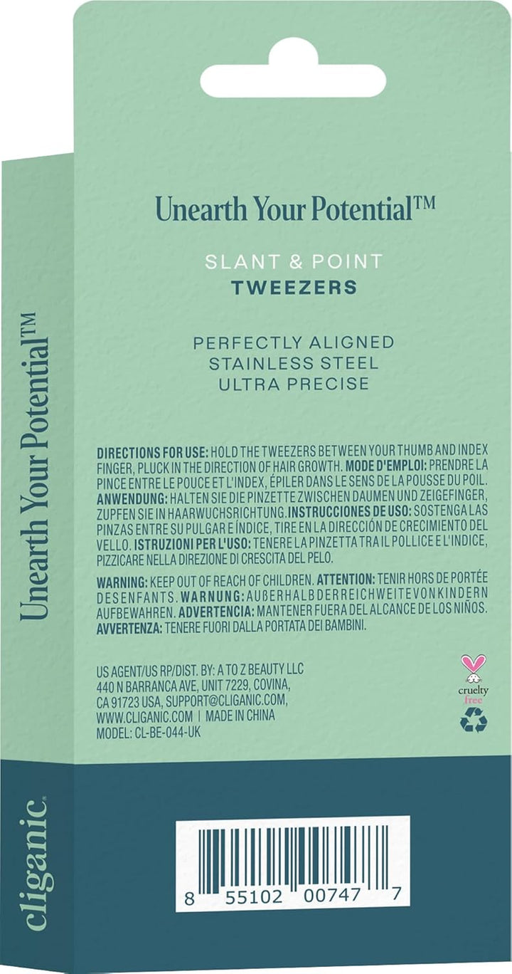 Eyebrow Tweezers Set: Slant & Point Precision Tip | Stainless Steel, for Men & Women