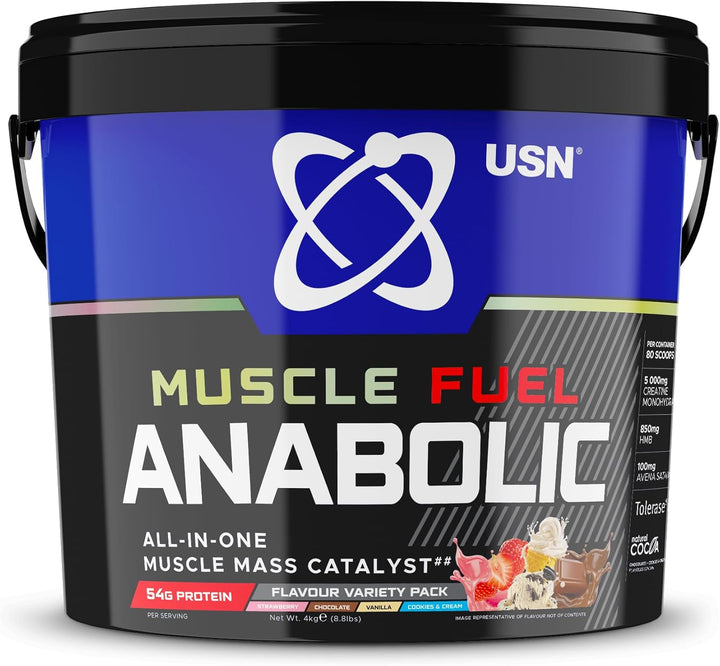 Muscle Fuel Anabolic All-In-One Muscle Mass Gainer, Strawberry Flavour - 2Kg, 54G Protein Powder, 5G Creatine Powder & 5G BCAA Powder for Maximum Muscle Growth, Post Workout Recovery Drink Mix