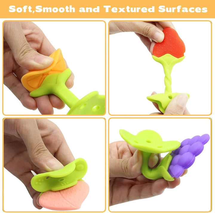 10 Pack Teething Toys for Babies, Silicone Fruit Baby Teethers Chew Toys, Soothe Babies Teething Relief Sore Gums Soft & Textured
